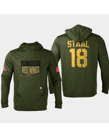 Detroit Red Wings 18 Marc Staal Military Olive Equipment Pullover Hoodie Olive