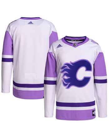 Calgary Flames Hockey Fights Cancer Primegreen Men Jersey - White/Purple