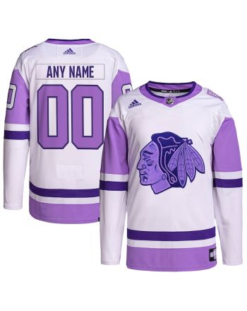 Chicago Blackhawks Hockey Fights Cancer Primegreen Custom Men Jersey - White/Purple