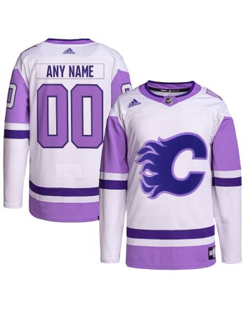 Calgary Flames Hockey Fights Cancer Primegreen Custom Men Jersey - White/Purple
