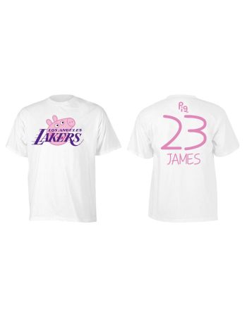LeBron James 23 Los Angeles Lakers Pig Print T-Shirt - White