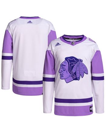 Chicago Blackhawks Hockey Fights Cancer Primegreen Men Jersey - White/Purple