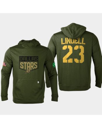Dallas Stars 23 Esa Lindell Military Olive Equipment Pullover Hoodie Olive