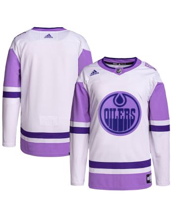 Edmonton Oilers Hockey Fights Cancer Primegreen Men Jersey - White/Purple