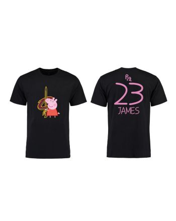 LeBron James 23 Cleveland Cavaliers Pig Print T-Shirt - Black