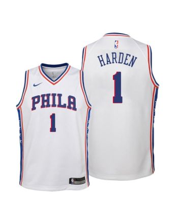 76ers 1 James Harden Association Edition Youth White Jersey 2022 Trade Jersey