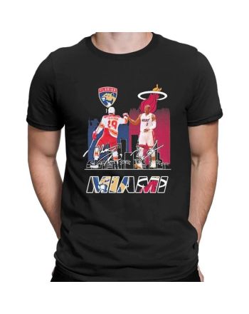Florida Panthers Tkachuk And Miami Heat Dwyane Wade Signatures T-Shirt - Black