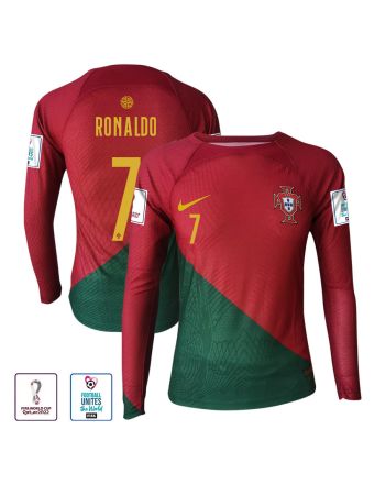 Cristiano Ronaldo 7 Portugal 2022-23 Home Men Long Sleeve Jersey National Team World Cup Qatar Patch