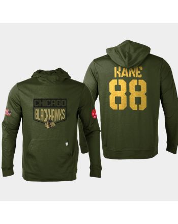 Patrick Kane 88 Chicago Blackhawks 2022 Salute to Service Men's Pullover Hoodie Olive