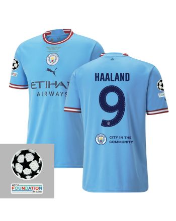 Erling Haaland 9 Manchester City UEFA 2023 Final Match Details Patch Badge - Home Jersey