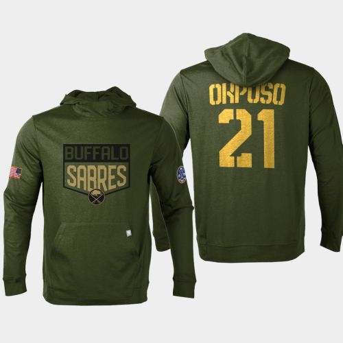 Buffalo Sabres 21 Kyle Okposo 2022 Salute to Service Olive Pullover Hoodie