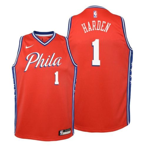 76ers 1 James Harden Statement Edition Youth Red Jersey 2022 Trade Jersey
