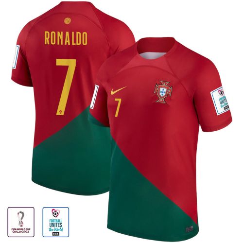 Cristiano Ronaldo 7 FIFA World Cup Qatar 2022 Patch Portugal National Team - Home Youth Jersey