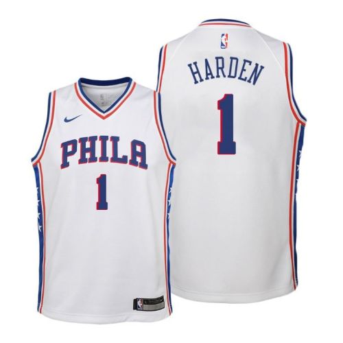 76ers 1 James Harden Association Edition Youth White Jersey 2022 Trade Jersey