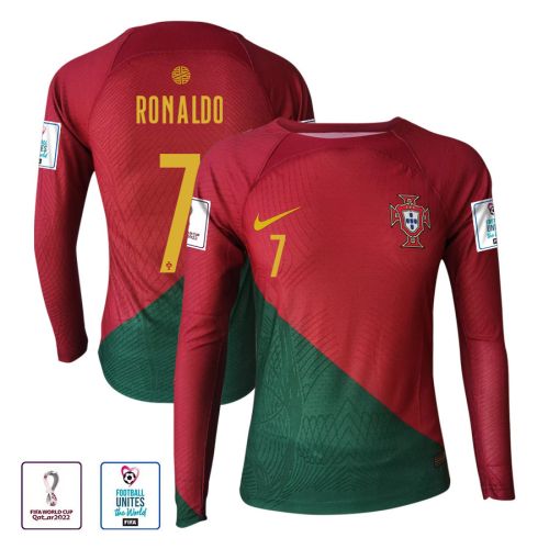 Cristiano Ronaldo 7 Portugal 2022-23 Home Men Long Sleeve Jersey National Team World Cup Qatar Patch
