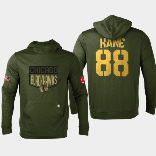 Patrick Kane 88 Chicago Blackhawks 2022 Salute to Service Men's Pullover Hoodie Olive